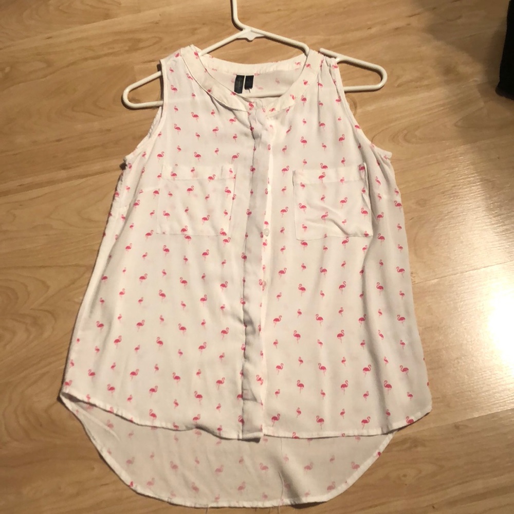 White tank with flamingo design